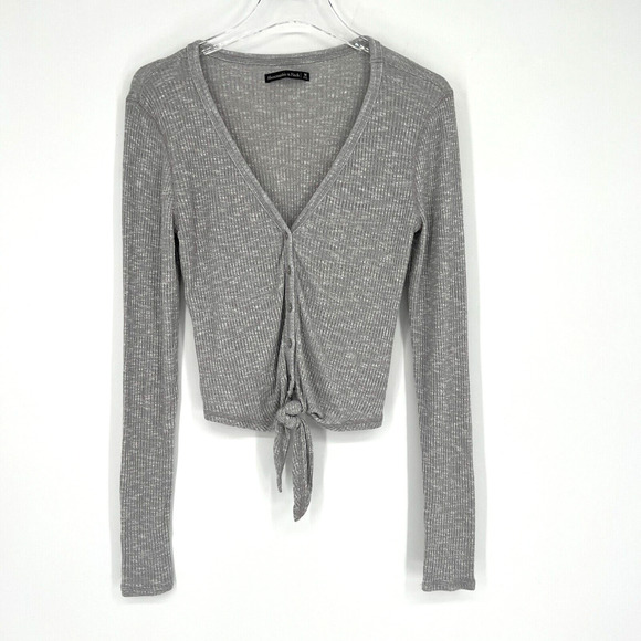 Abercrombie and Fitch Top Womens M Ribbed Gray Cropped Long Sleeve Basic Capsule - Picture 1 of 6